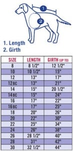 Fido Fleece Dog Coat Size Chart