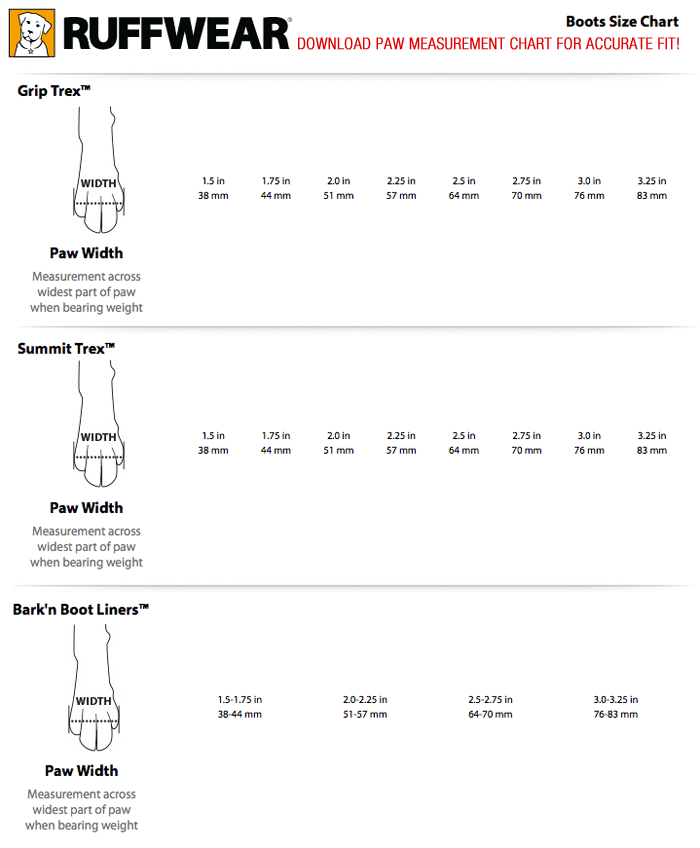 Ruffwear Boots Size Chart