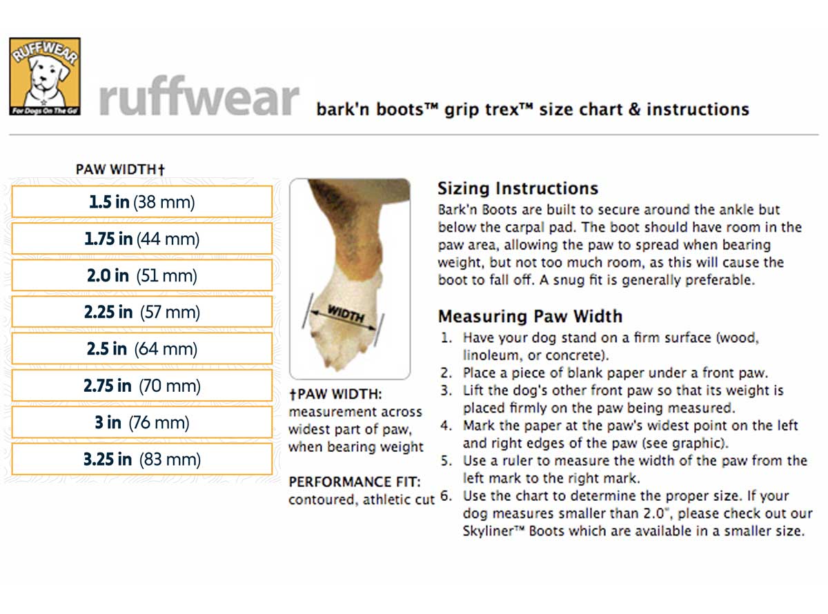 Ruffwear Dog Boots Size Chart