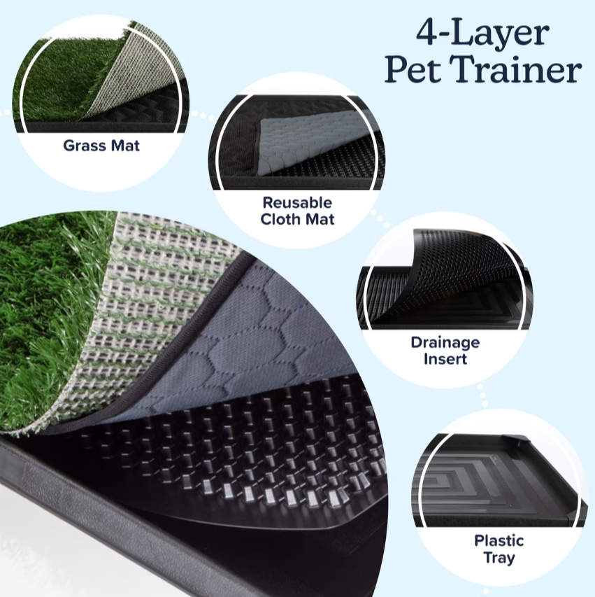 Indoor dog litter box with artificial grass for Tripawd recovery